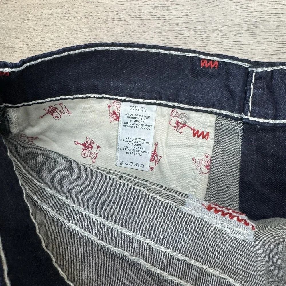 True Religion Ricky Super T Jeans Men's Sz 38 Dark Wash Thick Stitch Whisker